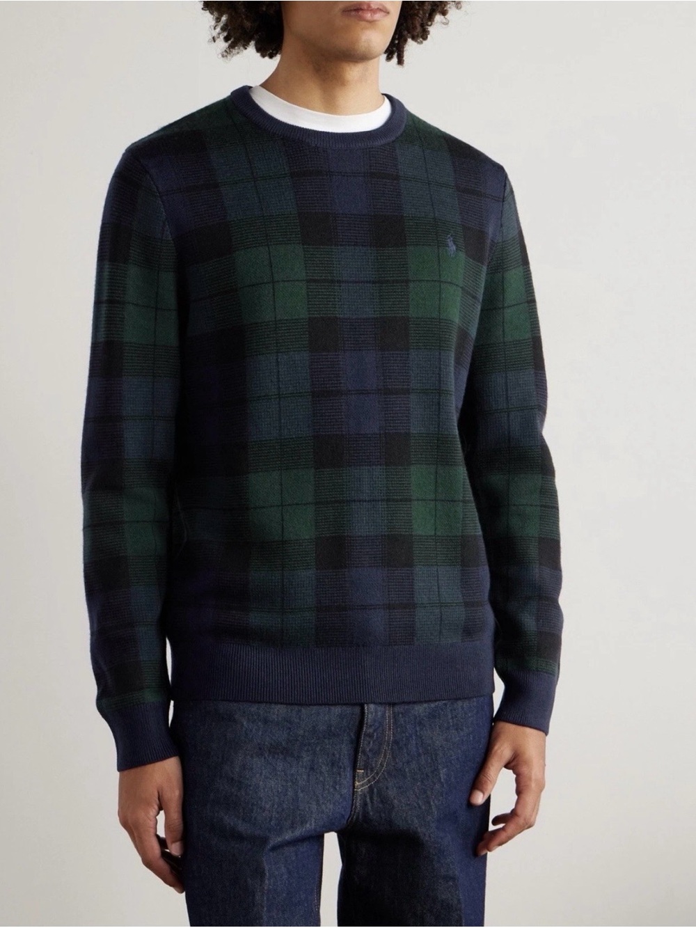 Polo Ralph Lauren XL Plaid Merino Wool Sweater Navy Green Crewneck NWT